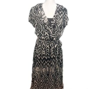 MSK Black and White Geometric Midi Dress Casual Preppy Stylish Size 14
